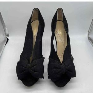 Kate Spade Women's Size 9.5 Black Fabric Stilleto Heel Bow Peep Toe Pump Shoe